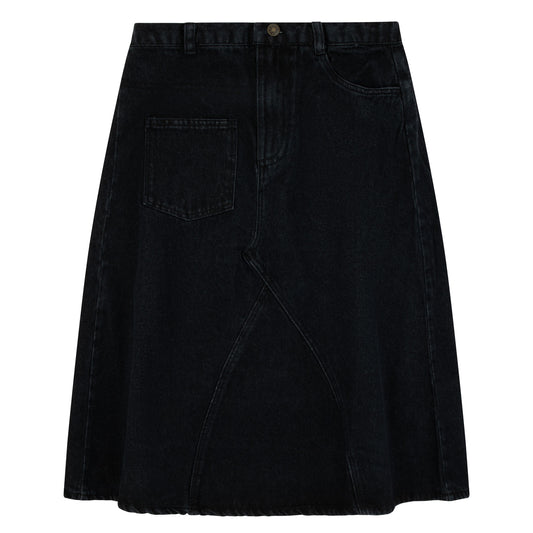 Basic Aligned Black Denim Skirt