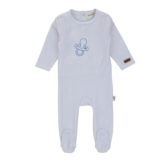 Paci Velour Footie-White/Blue