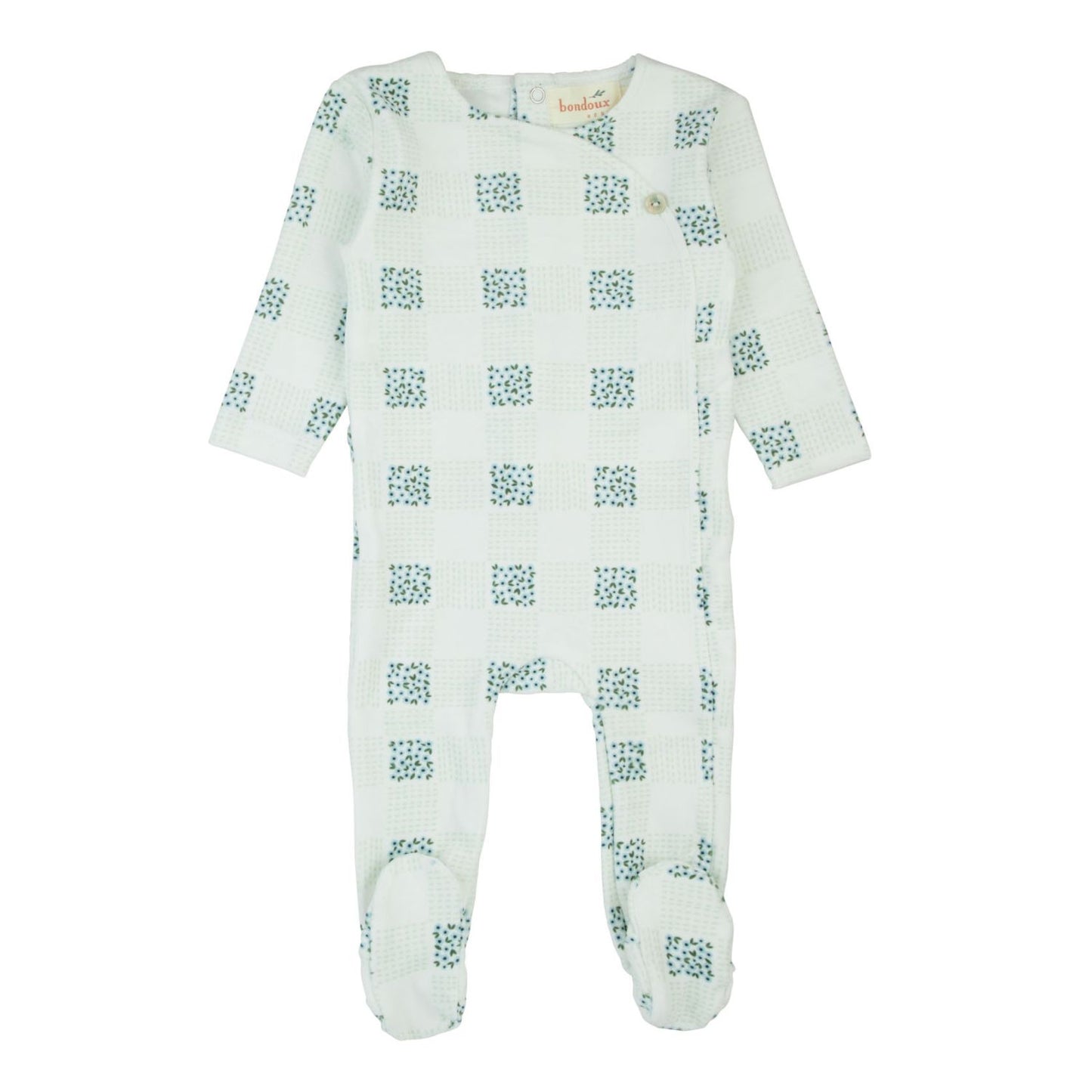 Floral Velour Footie-Blue