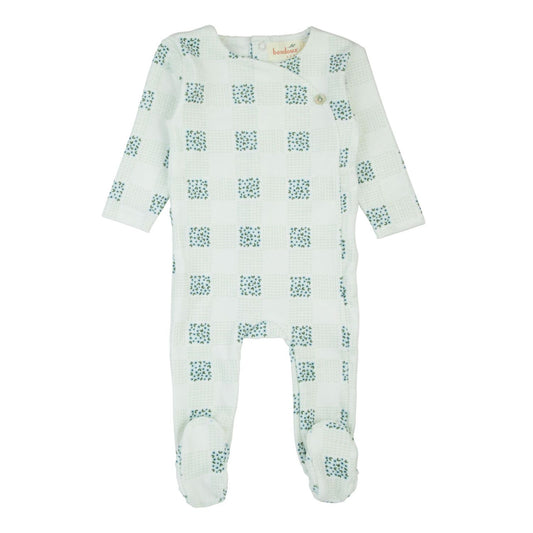 Floral Velour Footie-Blue