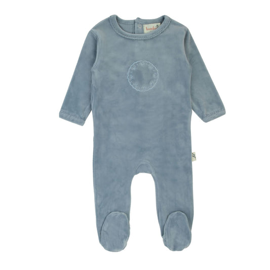 Bow Velour Footie-Blue