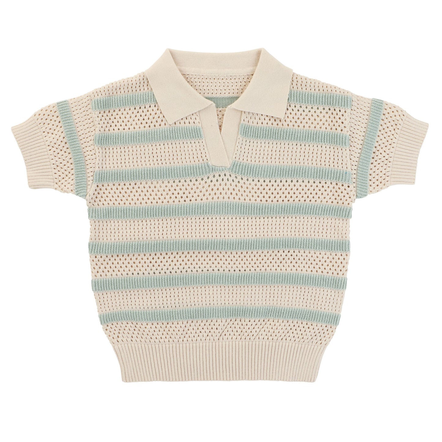 Pointelle Striped Short Sleeve Sweater