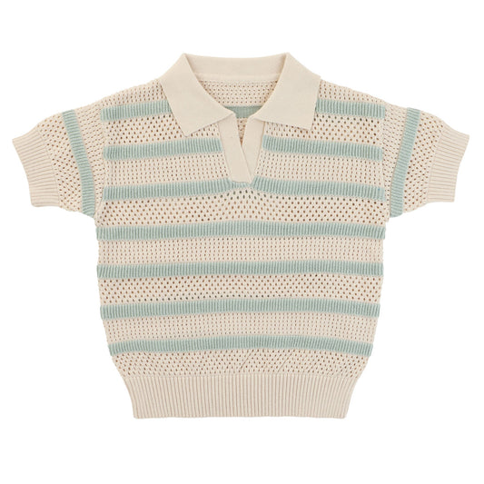 Pointelle Striped Short Sleeve Sweater