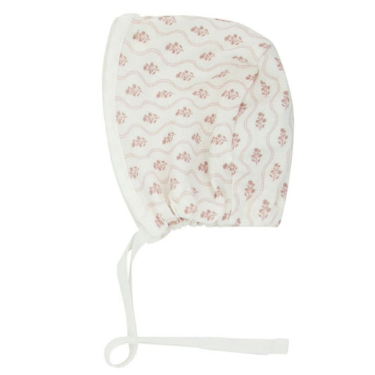 Pink scalloped Print Girls White Bonnet
