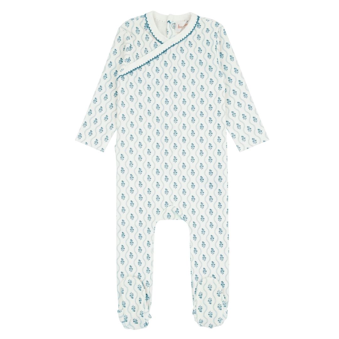Blue Scalloped Print Boys White Footie
