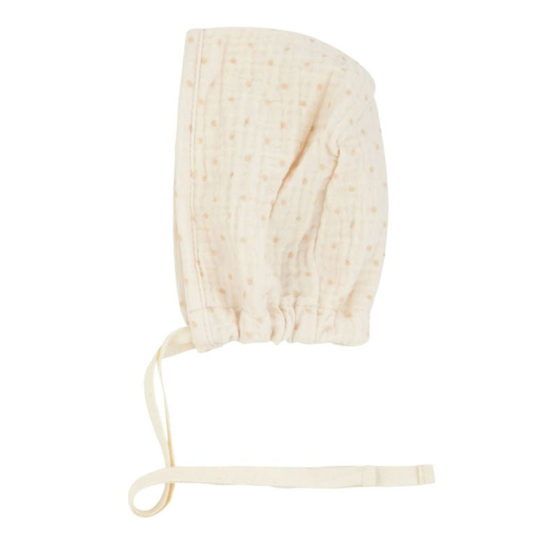 White Boys Bonnet With Cream Print