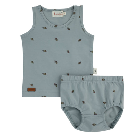 Leaf Print Short Set-Blue