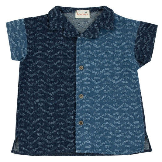 Textured Two Tone Denim Short Sleeve Shirt