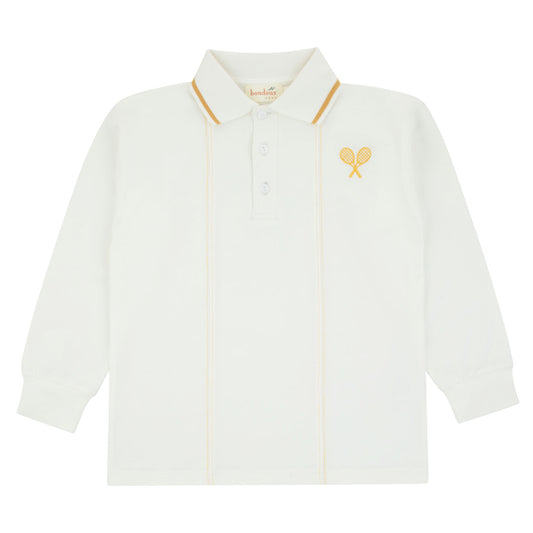 Yellow Tennis White Long Sleeve Polo