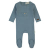 Button Pocket Footie-Blue
