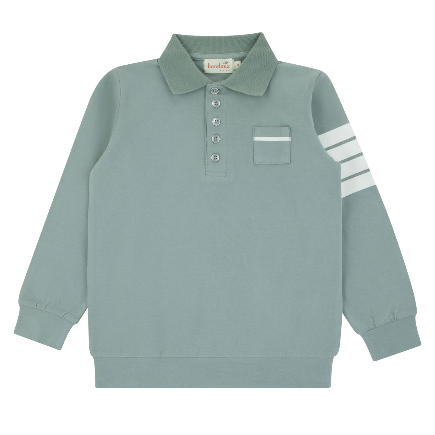 White Stripes Mint Green Long Sleeve Polo