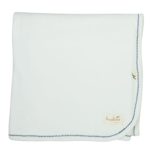 Stitched Velour Blanket-White & Blue