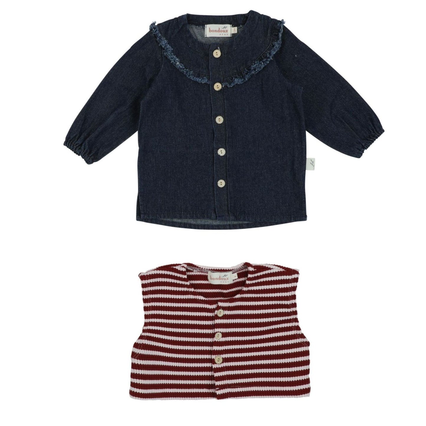 Striped Denim Top-Maroon