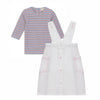 Striped Umbrella Dress-3/4 Sleeves-White