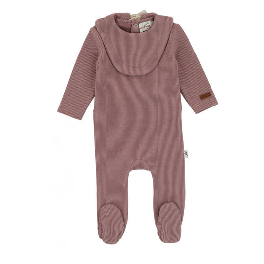 Bib Knit Footie-Mauve