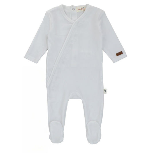 Wrap Embroidery Footie-White