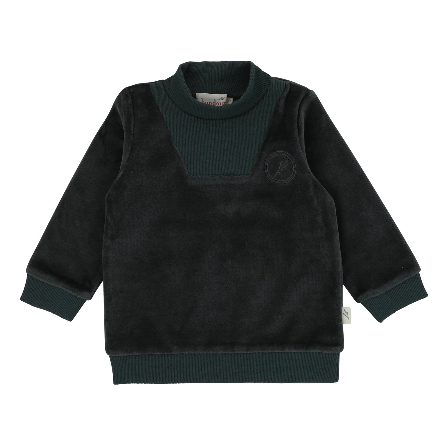 Logo Velour Mock Neck Top-Green