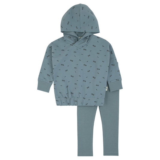 Blue Car Print Hooded 2 Pcs Set
