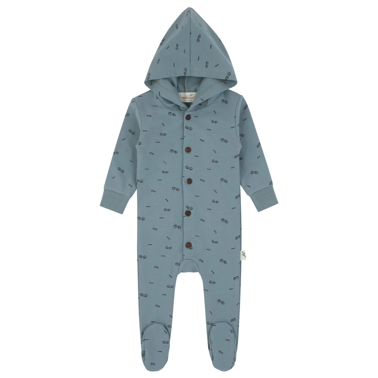 Blue Car Print Hooded Footie