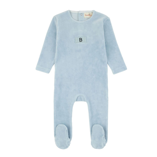 Knit Detail Velour Footie-Blue