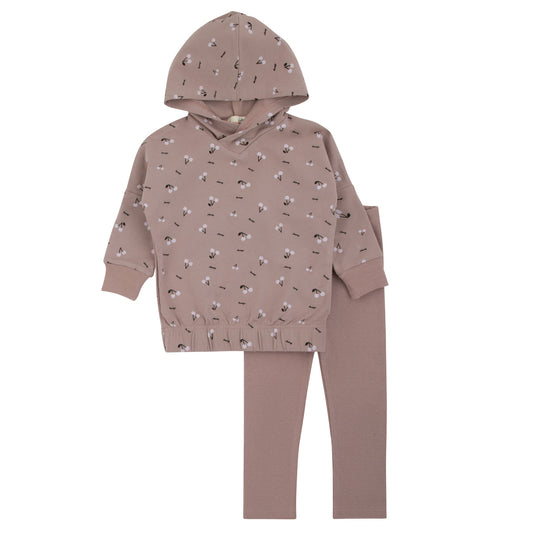 Purple Cherry Print Hooded 2Pcs Set