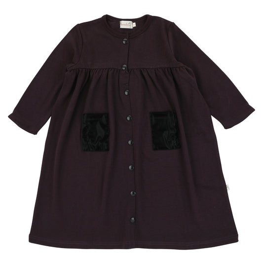 Shiny Pocket Dress-Plum