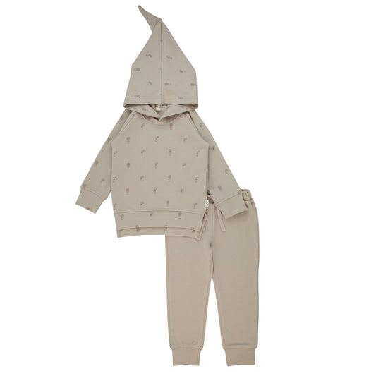 Printed Hoodie 2 Pcs Girls Beige