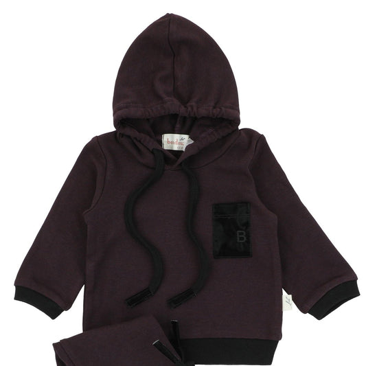 Shiny Pocket Hoodie-Plum