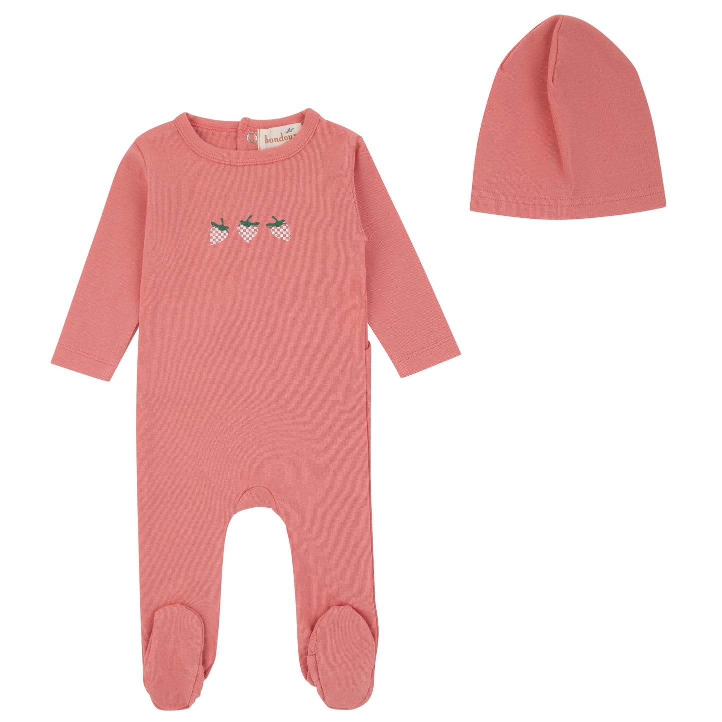 Strawberry Peach Pink Footie W/Hat