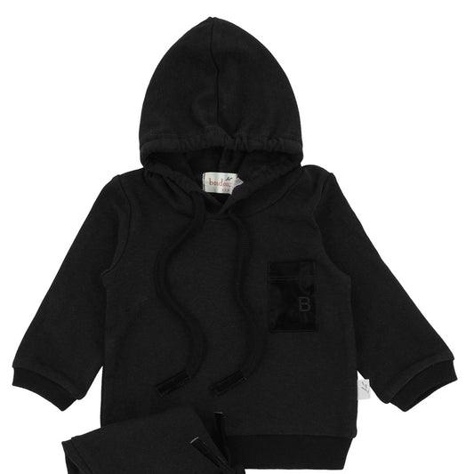 Shiny Pocket Hoodie-Black