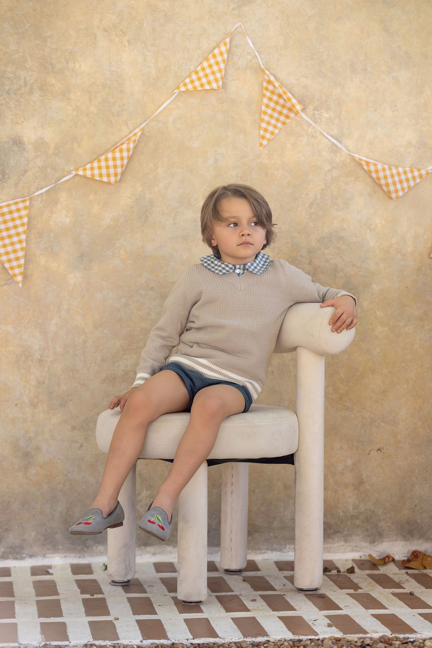 Gingham Beige Knit Sweater