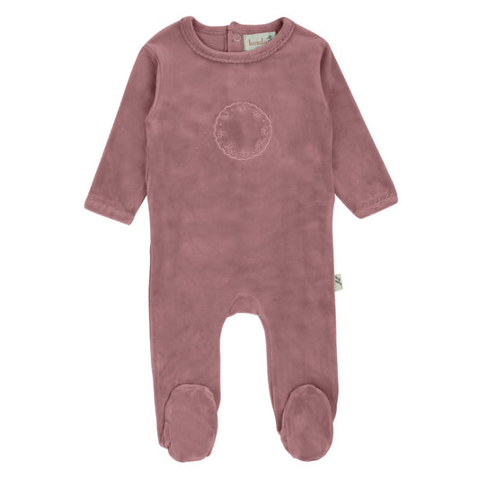 Bow Velour Footie-Blush
