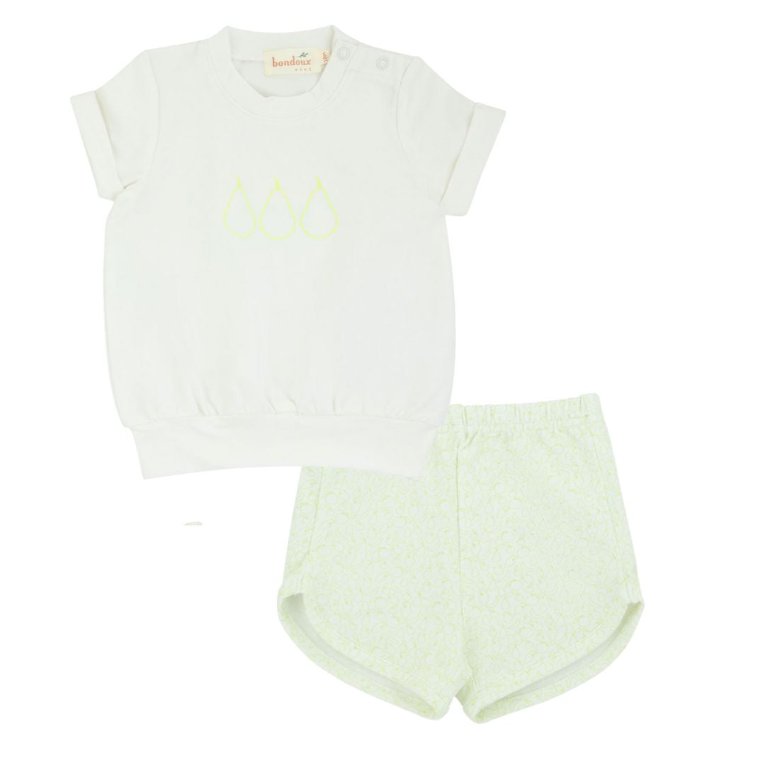 Lime Green Fruit Print White Top 2 Pcs Set