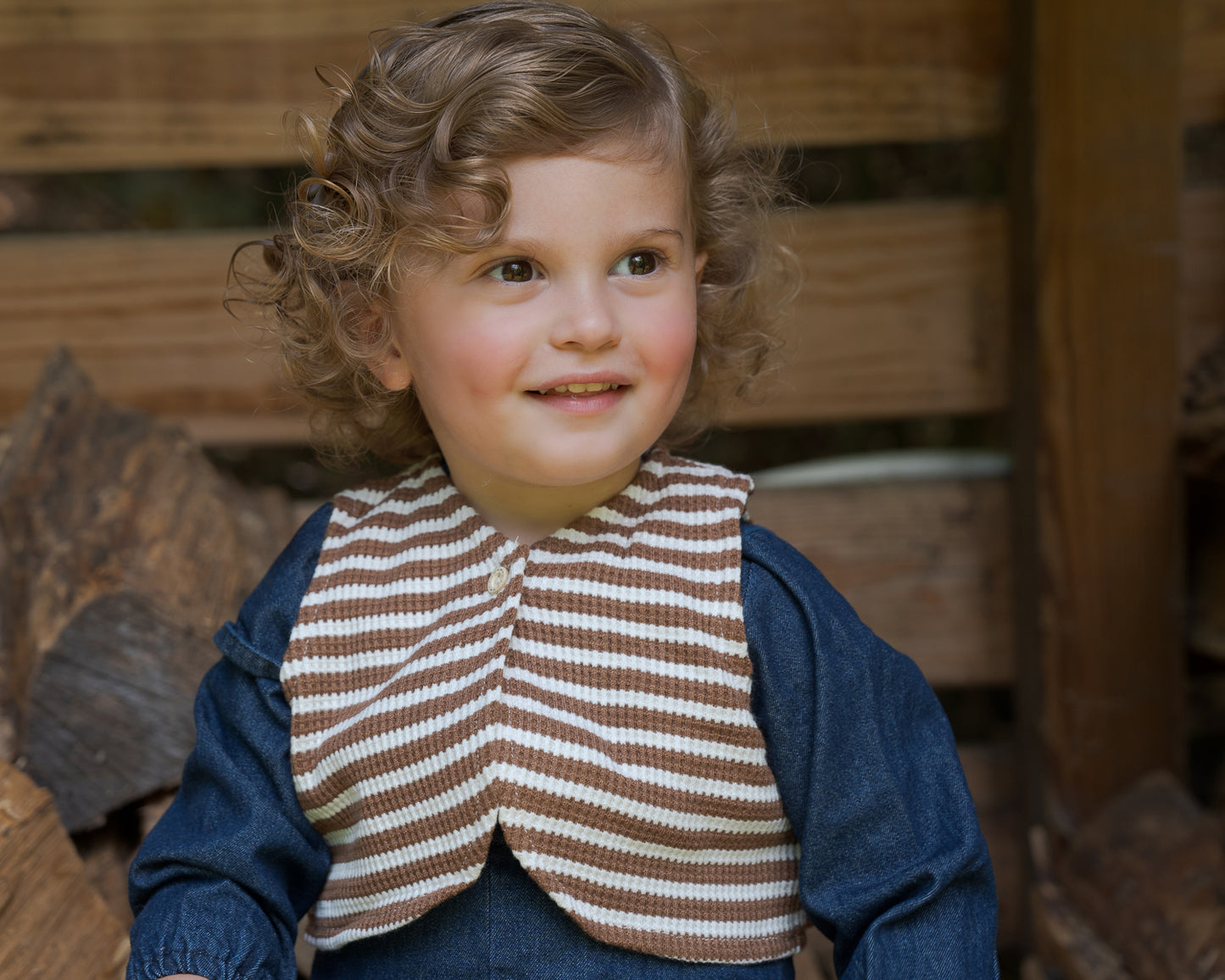 Striped Denim Top-Beige