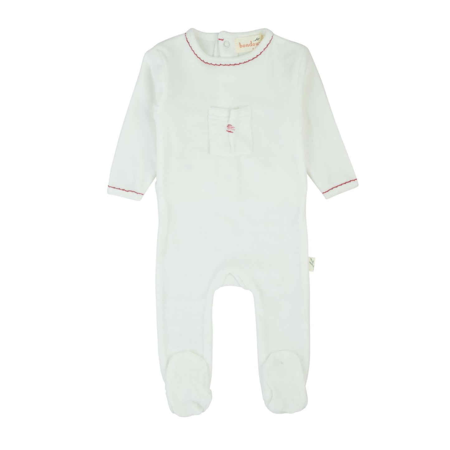 Stitched Velour Footie-White & Mauve