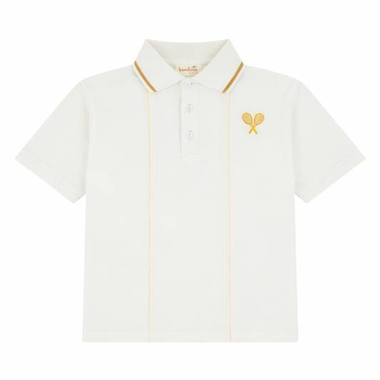 Yellow Tennis White Short Sleeve Polo