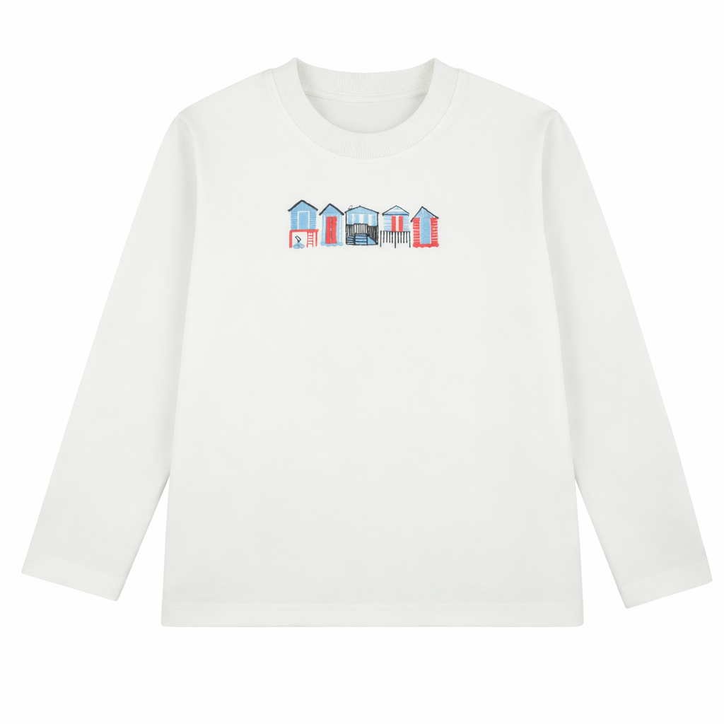 House Embroidered Long Sleeve White Top