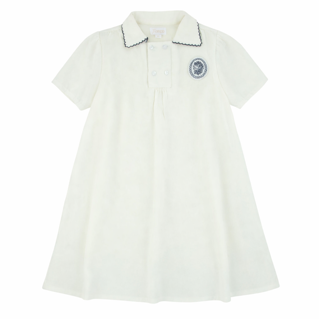 Navy Detailed White Short Sleeve Dress