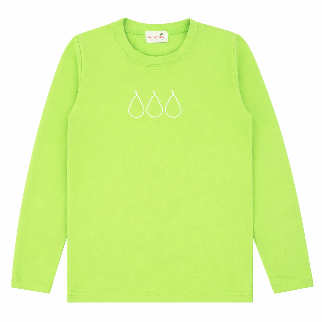 Lime Green Embroidered  Pear Long  Sleeve Top