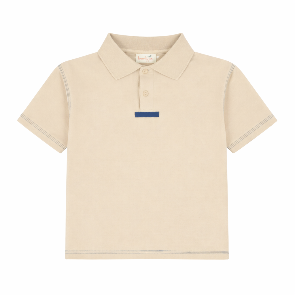 Leather Patch Beige Short Sleeve Polo
