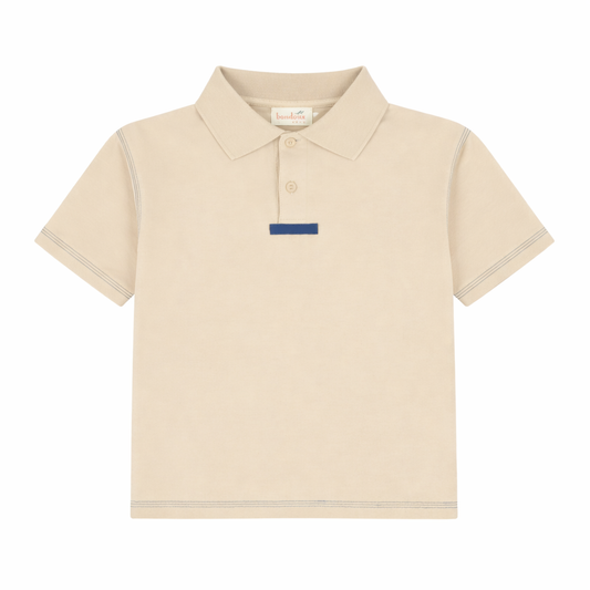 Leather Patch Beige Short Sleeve Polo