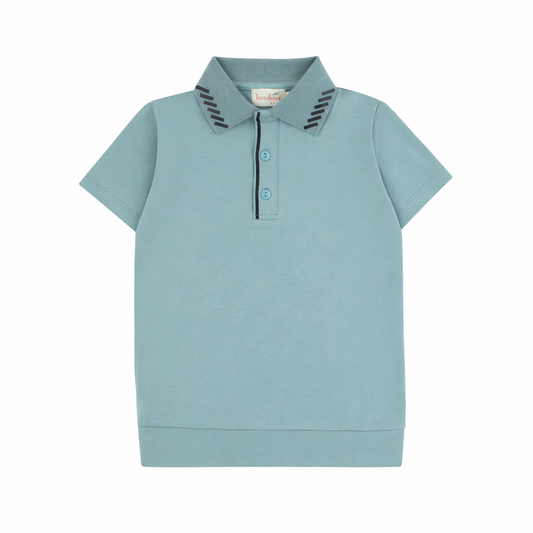 Black Detail Pale Blue Short Sleeve Polo