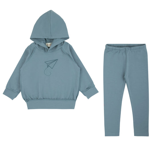 Light Blue Plane Hoodie 2 Pcs Set