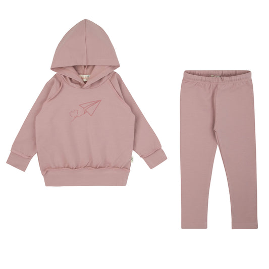 Pale Pink Plane Hoodie 2 Pcs Set