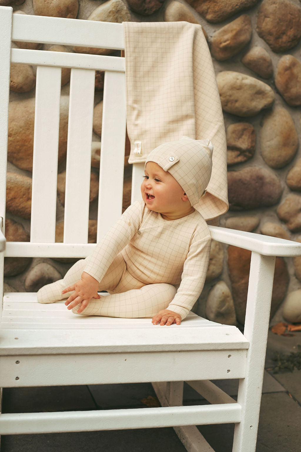 Checked Kimono Hat-Beige