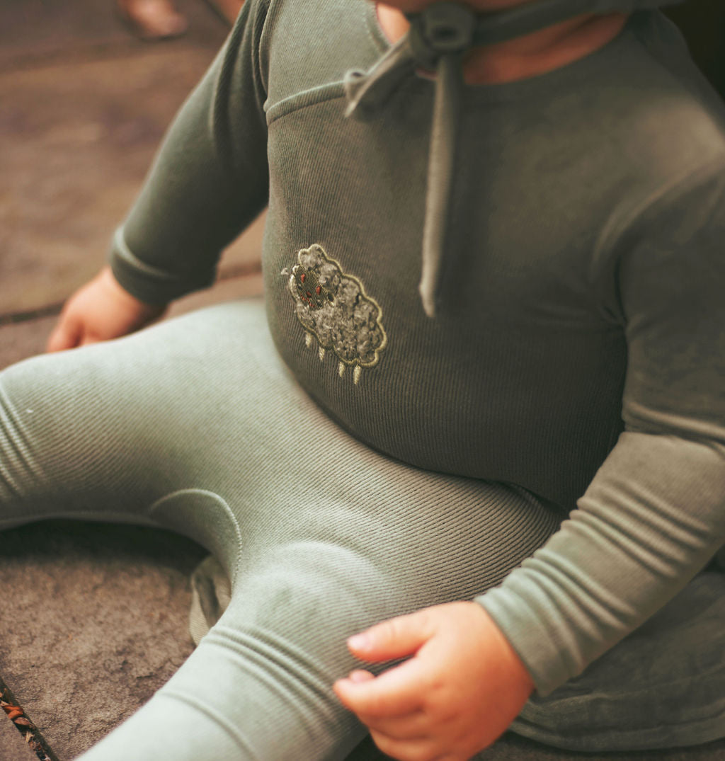 Sheep Velour Footie-Green