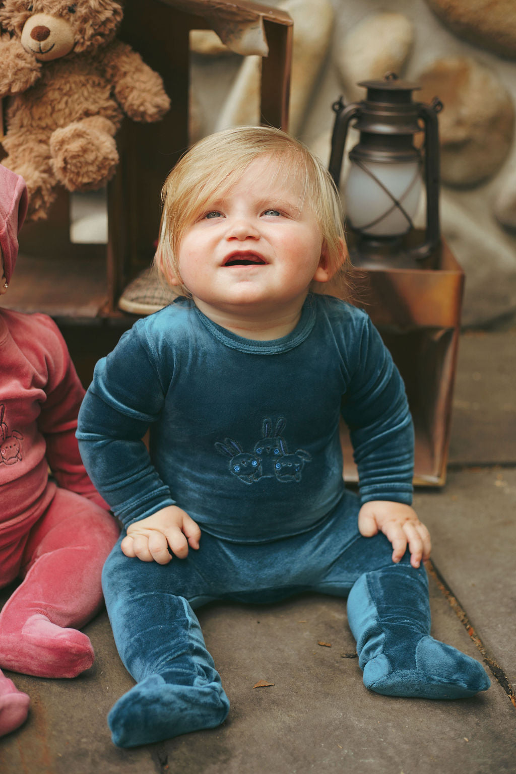 Rabbit Velour Footie-Teal