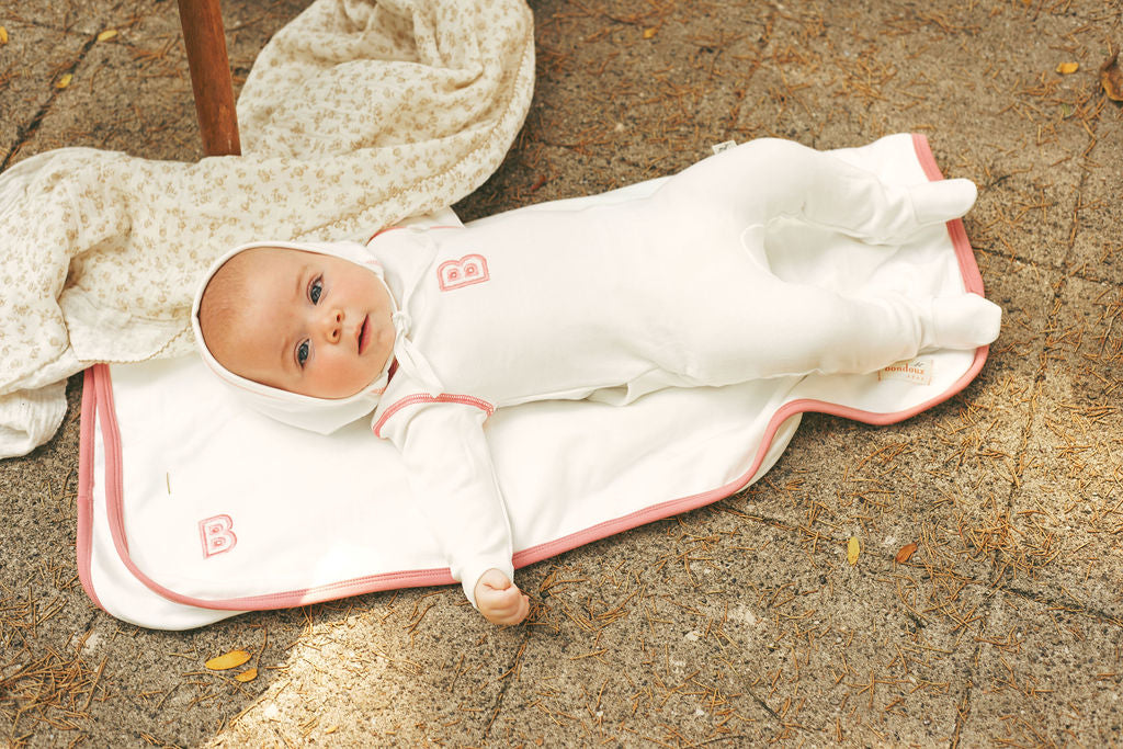 Sherpa 'B' Footie-White & Pink