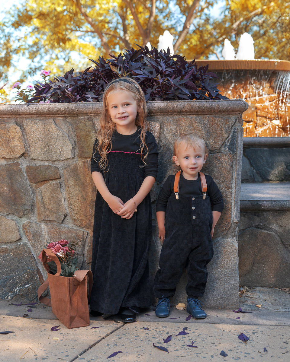 Square Velour Romper-Black
