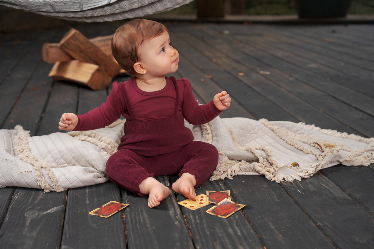 Ribbed Corduroy Romper-Burgundy